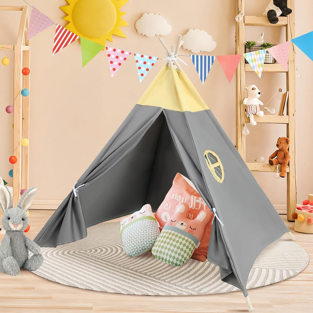 Lifemaison Kindertipi Spielzelt Polyester 115x115x140cm,Kinderzelt weiss Kindertipi im Montessori-St