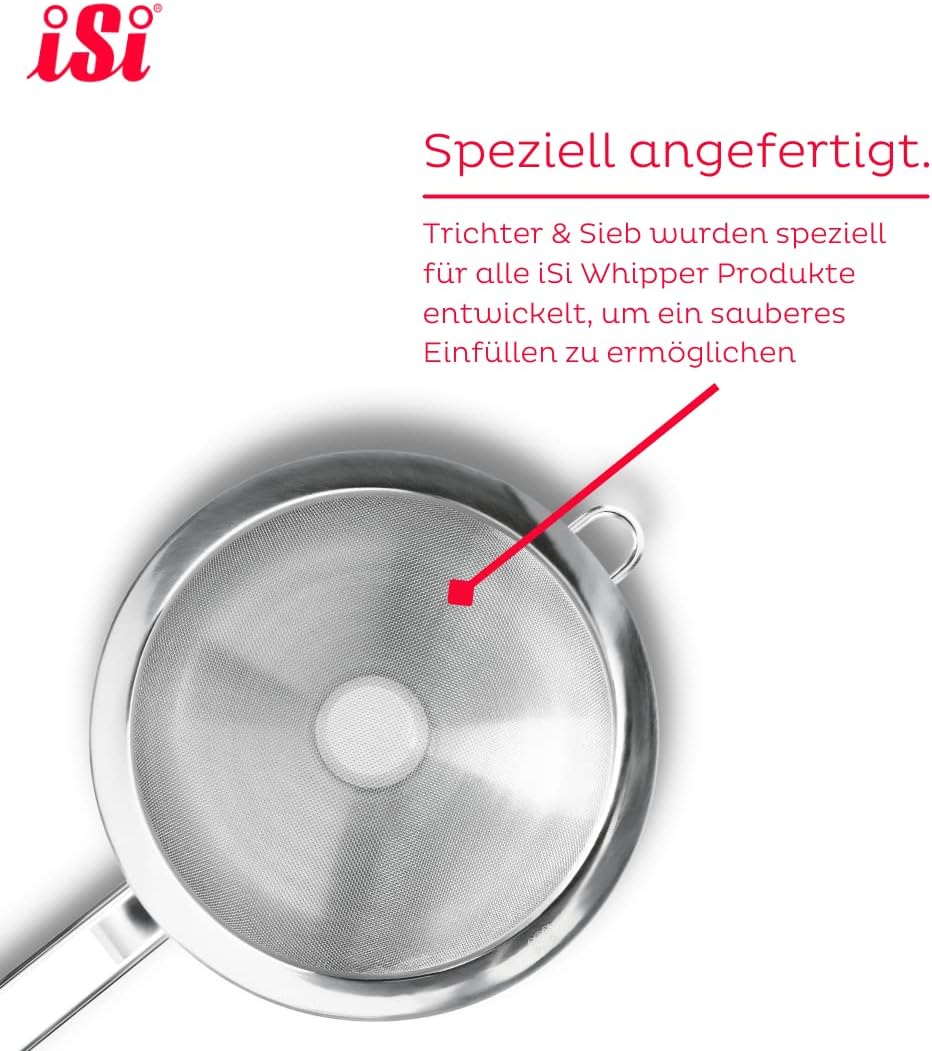 iSi Siphon, Wassersprudler für Sprudelwasser, Schwarz, 8.5 x 8.5 x 31.5 cm & 2714 Sieb & Trichter, A