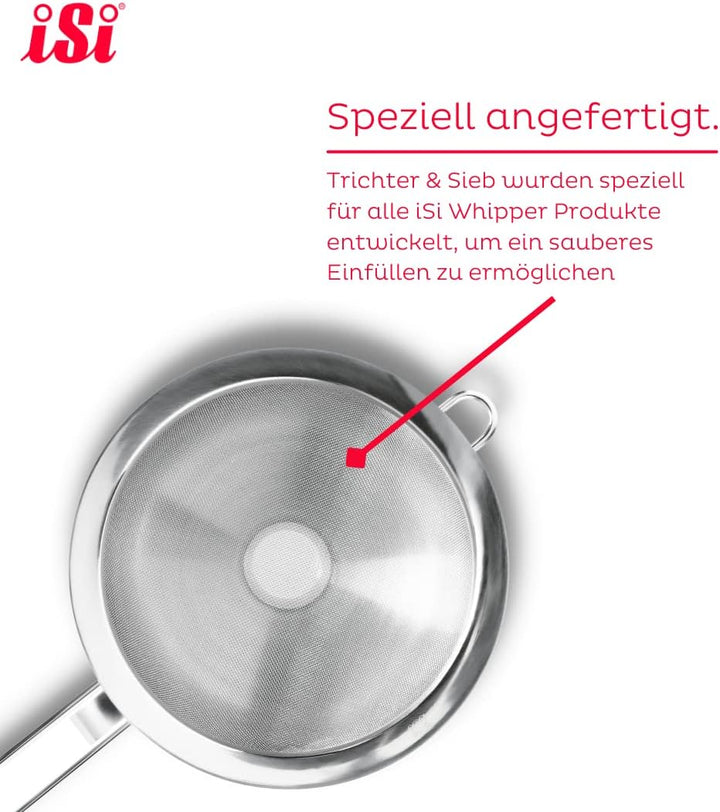 iSi Siphon, Wassersprudler für Sprudelwasser, Schwarz, 8.5 x 8.5 x 31.5 cm & 2714 Sieb & Trichter, A
