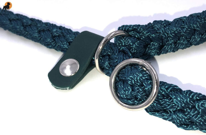 HWP Agility Leine Retrieverleine mit Halsband + Zugstop, Handgeflochten 12mm x 150cm, Petrol