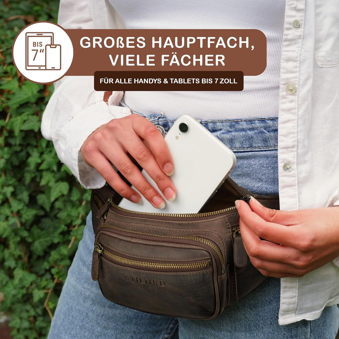 STILORD 'Caspar' Gürteltasche Leder Gross Vintage Bauchtasche für Herren Damen Kinder Hüfttasche Mod