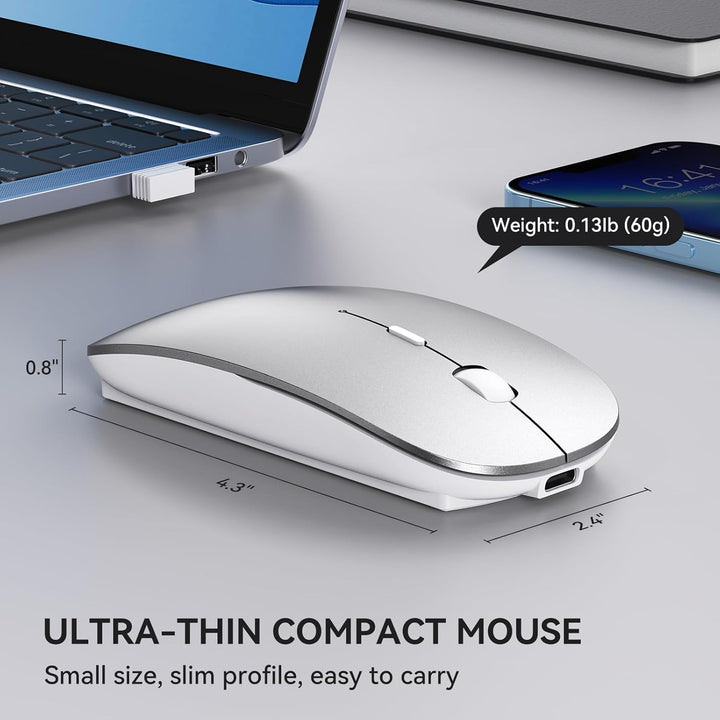 RaceGT Maus Kabellos USB-C & USB-A, Mouse Aufladbar 2,4GHz Leise klick 3 Adjustable DPI Level mit 4