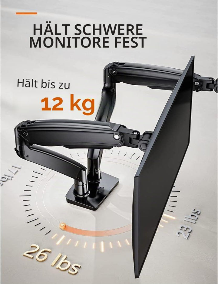ErGear Monitor Halterung 2 Monitore bis 40 Zoll, Ergonomischer Bildschirmhalterung mit USB-Anschluss