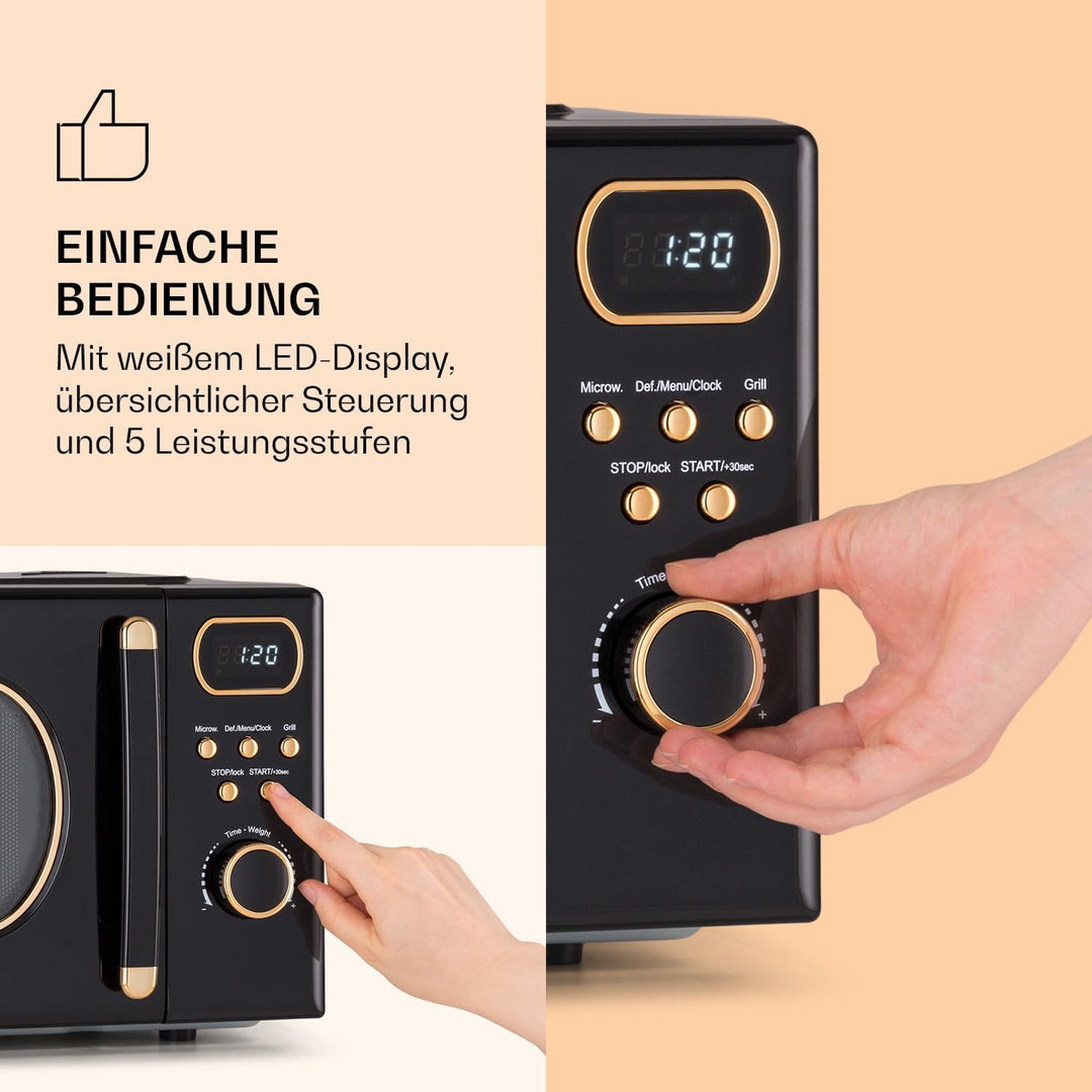 Klarstein Mikrowelle mit Grill, 800 Watt Mikrowelle Klein, 3-in-1Edelstahl-Mikrowelle Schwarz, Klein