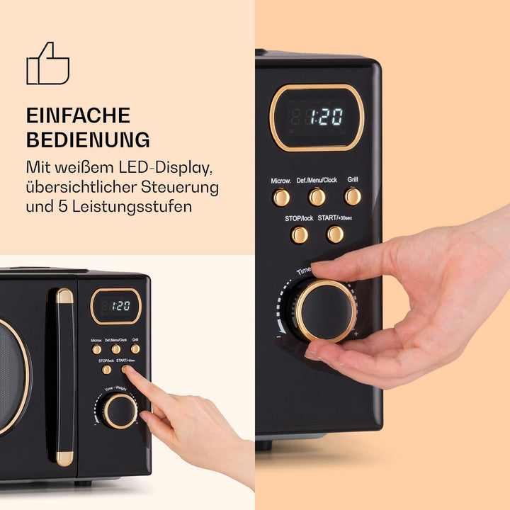 Klarstein Mikrowelle mit Grill, 800 Watt Mikrowelle Klein, 3-in-1Edelstahl-Mikrowelle Schwarz, Klein
