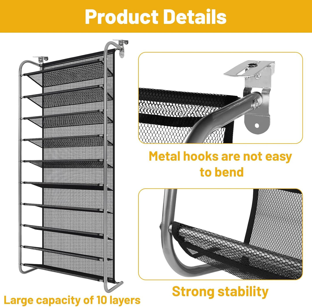 DBREAKS 2 Stück 10-Tier Verstellbares Schuhregal über der Tür, Shoe Organizer, Schuhregal Hängend, S