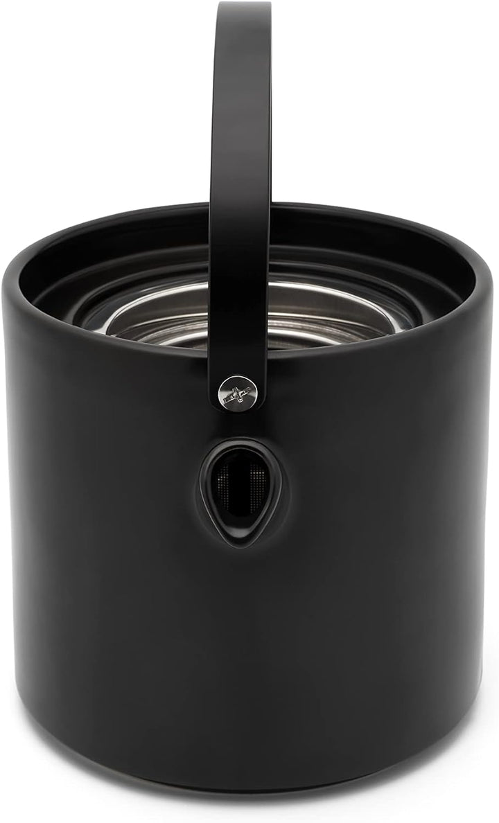 Bredemeijer Schwarze keramische Teekanne 1.2 Liter mit Teewärmer - isolierende Keramikkanne mit Edel