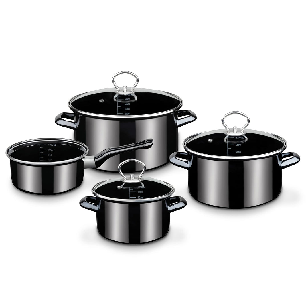 GSW Kochtopf-Set Profi-Black-Star – hochwertiges Topfset bestehend aus 3 Töpfen und 1 Kasserolle, in