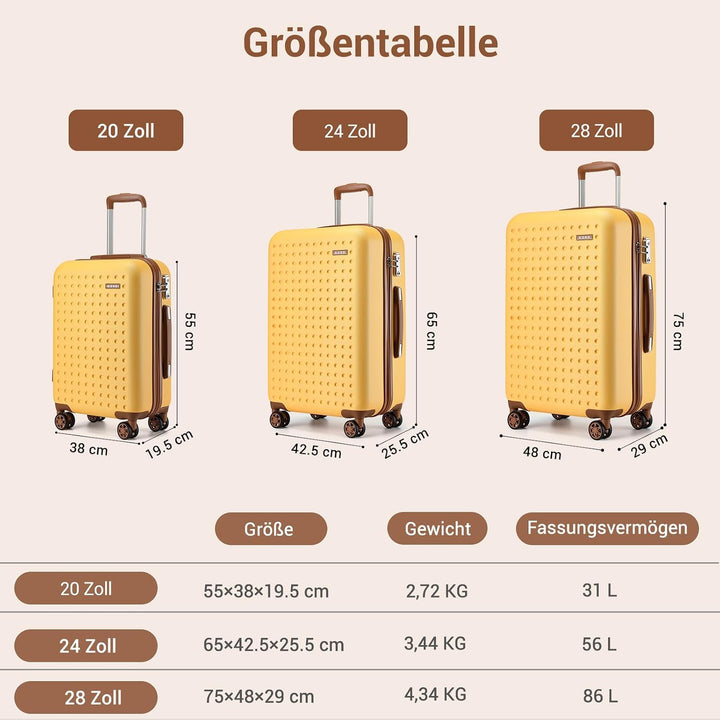 KONO Koffer Trolley Gross Hartschalenkoffer Reisekoffer von ABS Hartschalen Handgepäck mit 4 Spinner