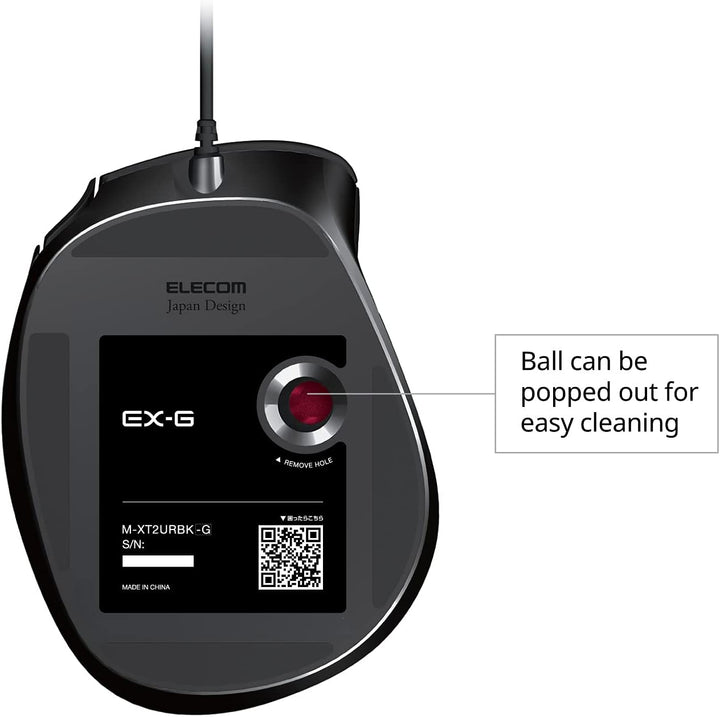 ELECOM EX-G Trackball-Maus, kabelgebunden, Daumensteuerung, ergonomisches Design, 5-Tasten-Funktion