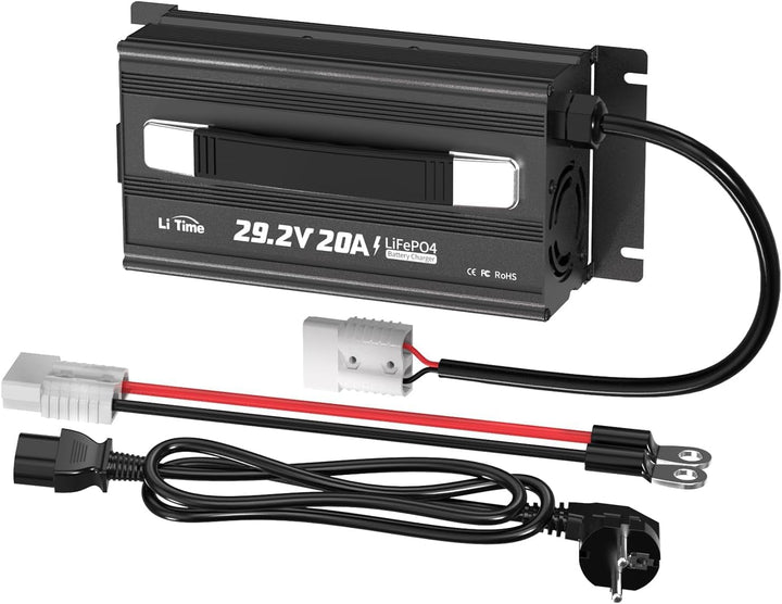 LiTime 29.2V 20A LiFePO4 Batterieladegerät AC-DC, mit Anderson Stecker LED-Anzeigen, 4 eingebaute Sc