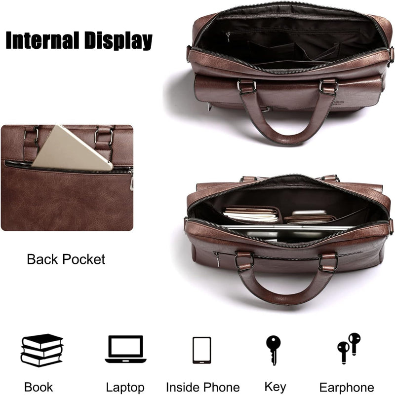 FANDARE Herren Laptop Handtasche Business Aktentasche PU Leder Arbeitstasche Umhängetasche Henkeltas