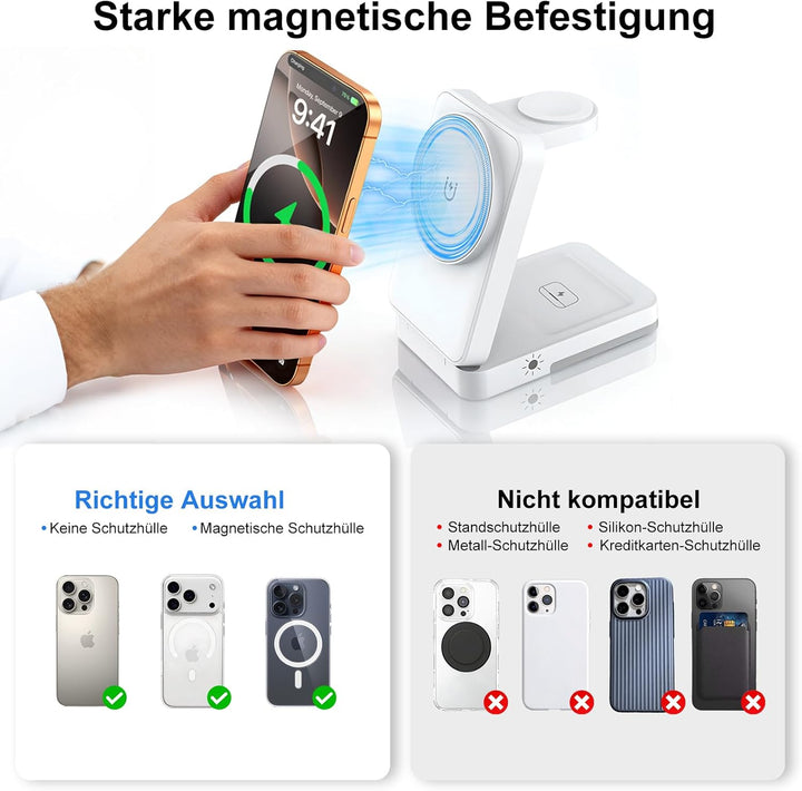 Für Apple 3-in-1 Drahtlose Ladestation, Tragbares Induktionsladegerät für iPhone 16/15/14/13/12 Seri