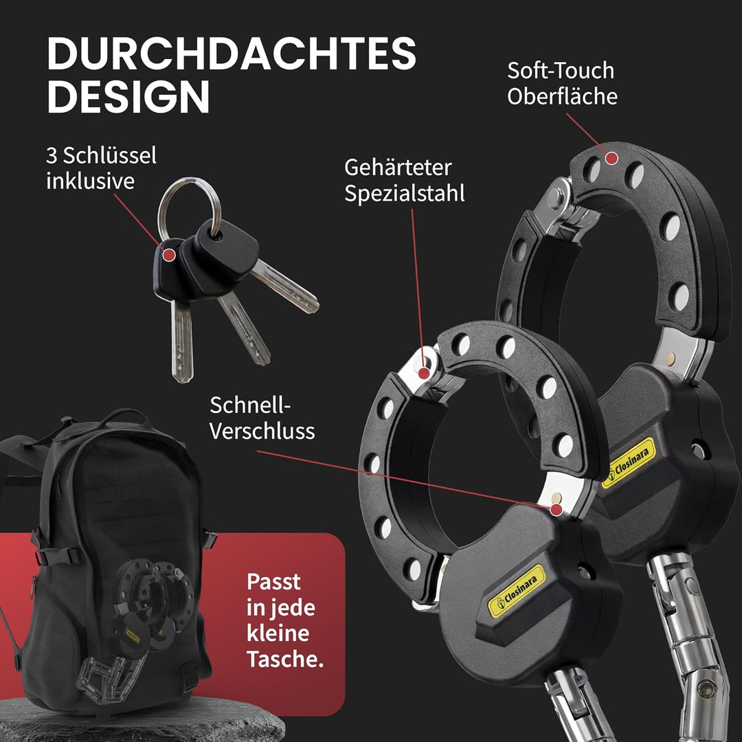 Handschellenschloss E-Scooter mit FLEX-TECHNOLOGIE für Roller, E-Bike & MTB-Bike - Kettenschloss & F