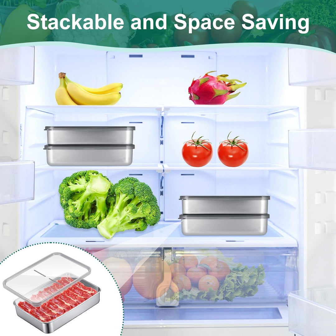 Set mit 4 Aufschnittbox Fresh, Edelstahl Lebensmittel Aufbewahrungsbox mit Sichtdeckel, Kühlschrank