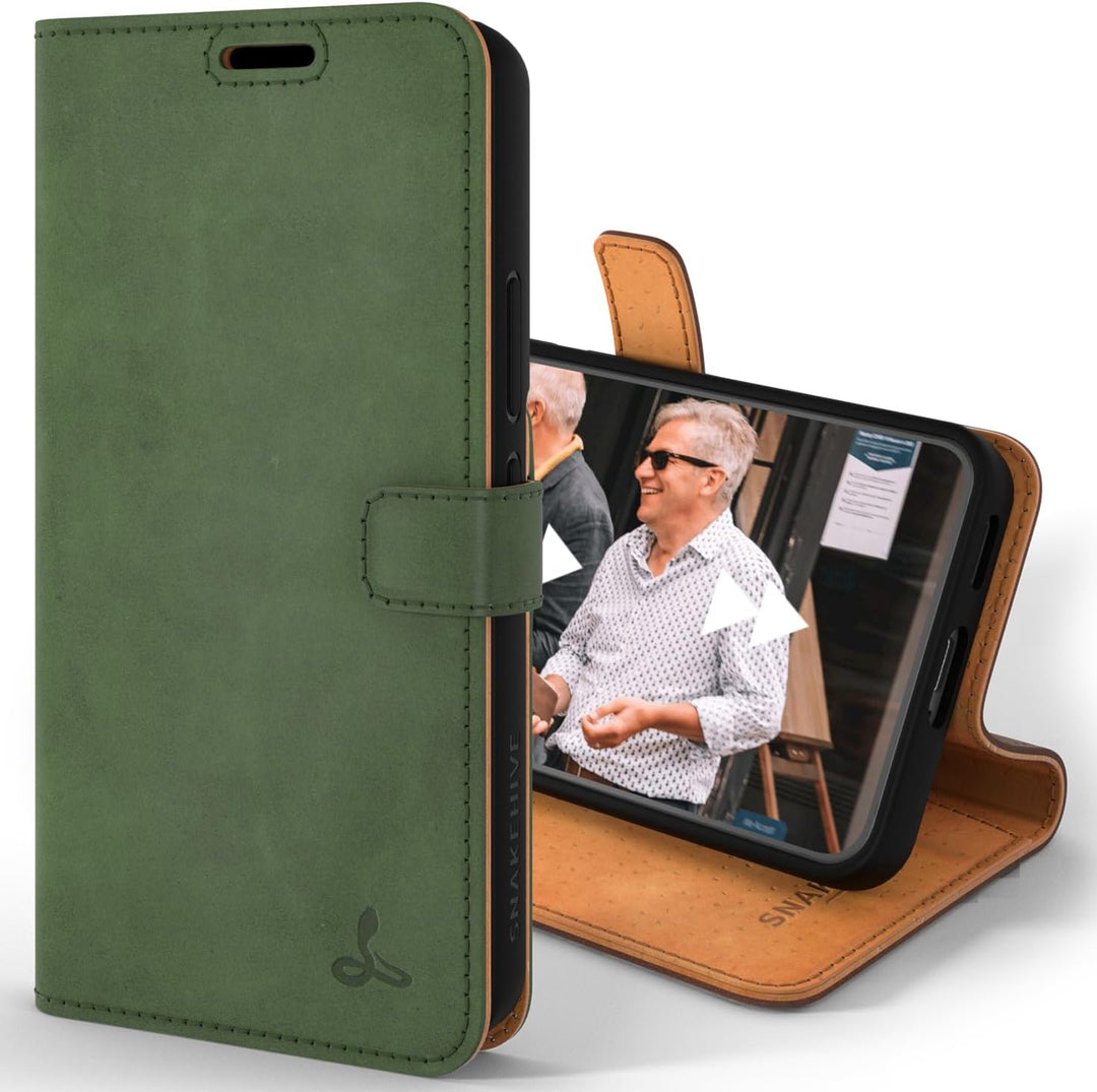 Snakehive Galaxy S22 Plus 5G Hülle Leder | Stylische Handyhülle mit Kartenhalter & Standfuss | Handy