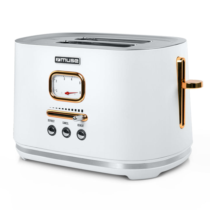 Muse Edelstahl-Toaster im weissen Retro Design, analoge Anzeige, beleuchtete Tasten, 6 Bräunungsstuf