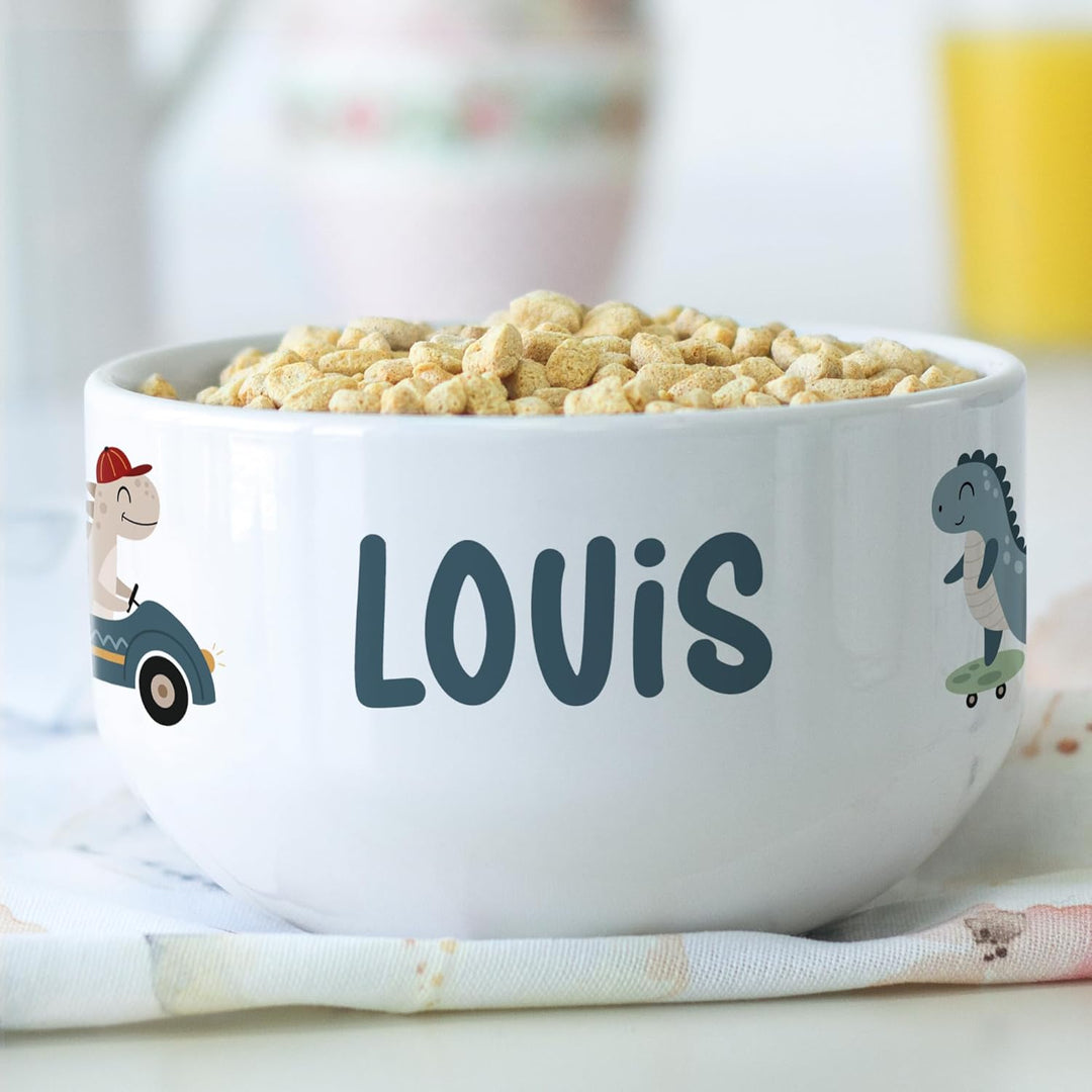 GRAZDesign Dino Müslischale mit Name Dinosaurier Kinder Schale personalisiert Keramik Mehrfarbig 13x