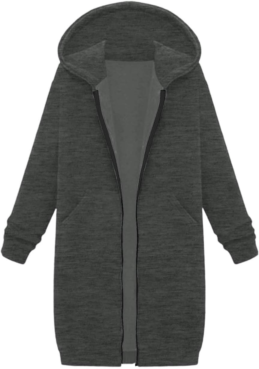 Hoodie Jacke Mädchen mit Reissverschluss Lang Kapuzenpullover Strickjacke Einfarbig Locker Sportjack