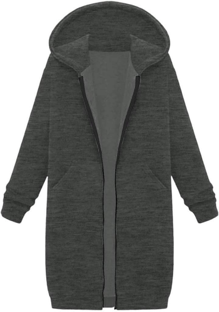 Hoodie Jacke Mädchen mit Reissverschluss Lang Kapuzenpullover Strickjacke Einfarbig Locker Sportjack