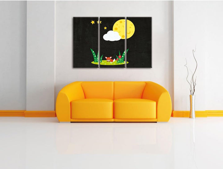 Pixxprint Fuchs auf Wiese nachts als Leinwandbild/Grösse: 3 Teilig (120x80) cm/Wandbild/Kunstdruck/f