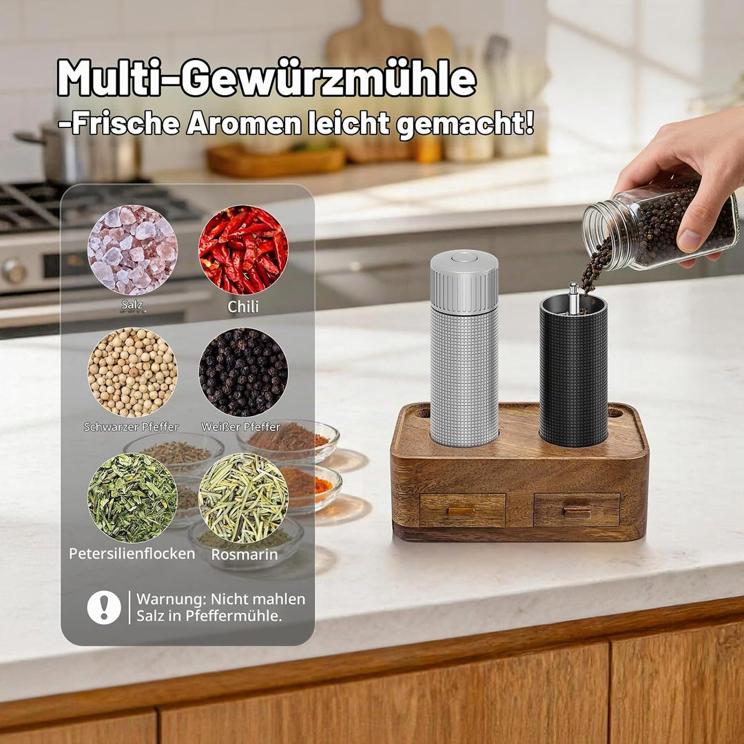 Luvan Professionelles Salz und Pfeffermühle Set, Nachfüllbare Manuelle Metall Salz und Pfeffermühle
