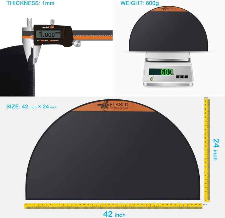 FLASLD Feuerfeste Kaminmatte, 61 x 106 cm, halbrund, schützt Böden vor Funken, Glut, silikonbeschich