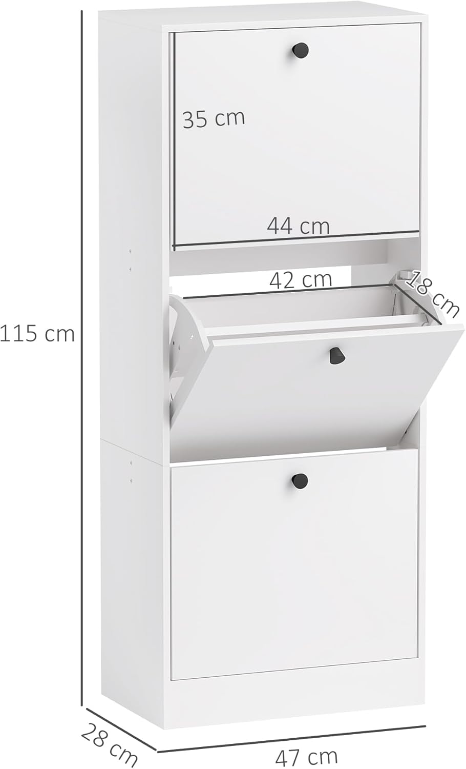 HOMCOM Schuhschrank mit 3 Klappen, Schuhregal mit Verstellbar Trennwand, Schuhkommode Schmal Schuhki