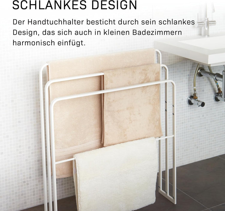 Yamazaki 4979 Tower Handtuchhalter mit 3 Ebenen, weiss, Stahl, Minimalistisches Design, Weiss
