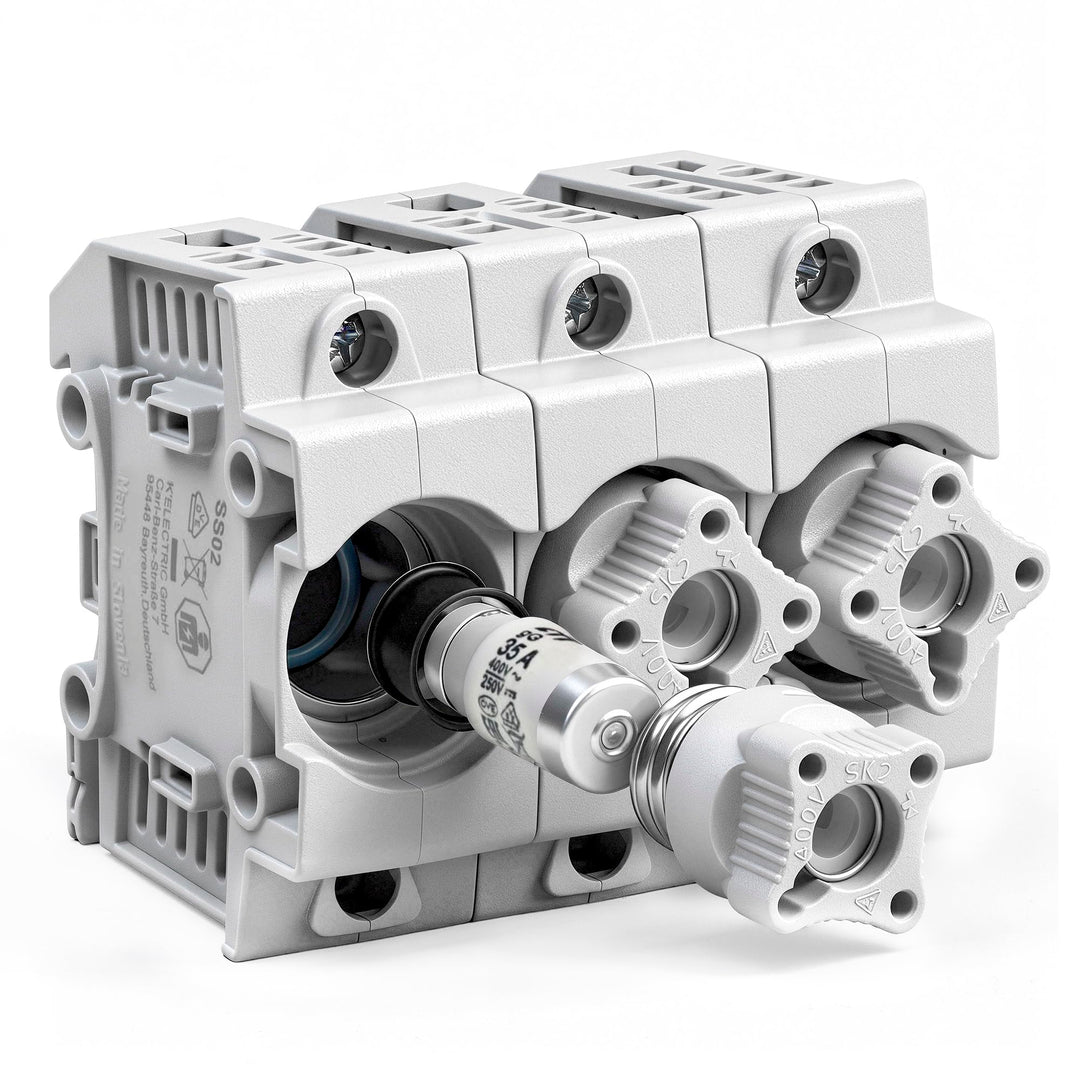 grenda-hammer® | Neozed Sicherungssockel mit Schraubkappen und 3x Schmelzsicherungen (D02-3x35 Ampèr