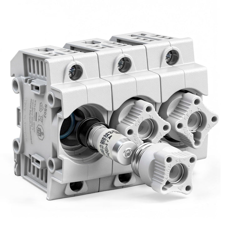 grenda-hammer® | Neozed Sicherungssockel mit Schraubkappen und 3x Schmelzsicherungen (D02-3x35 Ampèr