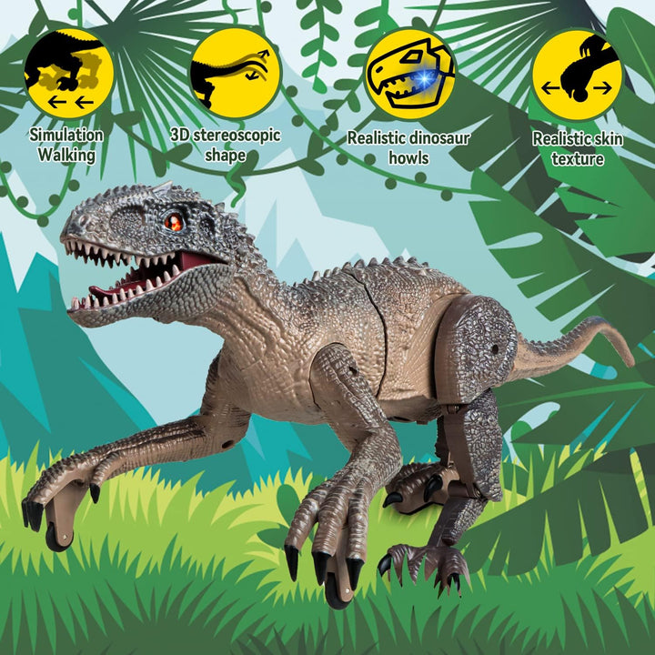 Kizmyee Dinosaurier Spielzeug, Dino Ferngesteuertes Velociraptor für Kinder, Realistische Gehbewegun