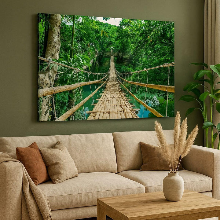 ARTTOR Bilder auf Leinwand 100x70cm Leinwandbild Gehweg Baum Holz Steg Gross Wanddeko Bild Schlafzim