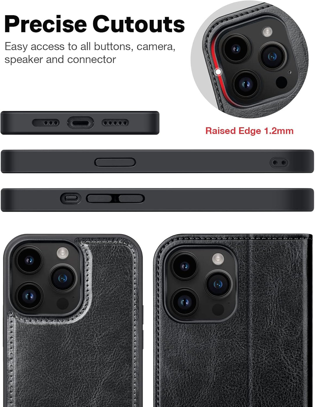 OCASE iPhone 14 Pro Hülle(2in1) Leder Stossfestes Case, Abnehmbare magnetische Hülle, MitHandschlauf