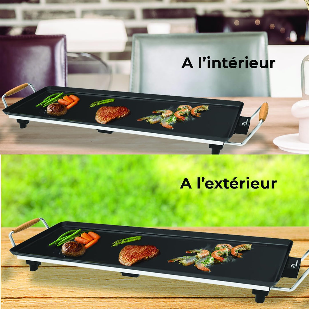 LITTLE BALANCE 8741 Wood 70 Grillplatte mit Holzgriffen, 1800 W, 70 cm 70 x 23 cm Schwarz, 70 x 23 c