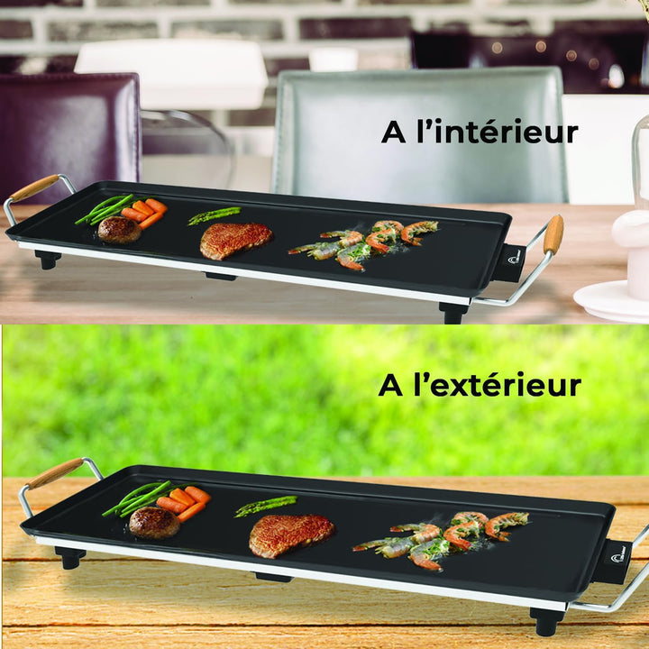 LITTLE BALANCE 8741 Wood 70 Grillplatte mit Holzgriffen, 1800 W, 70 cm 70 x 23 cm Schwarz, 70 x 23 c