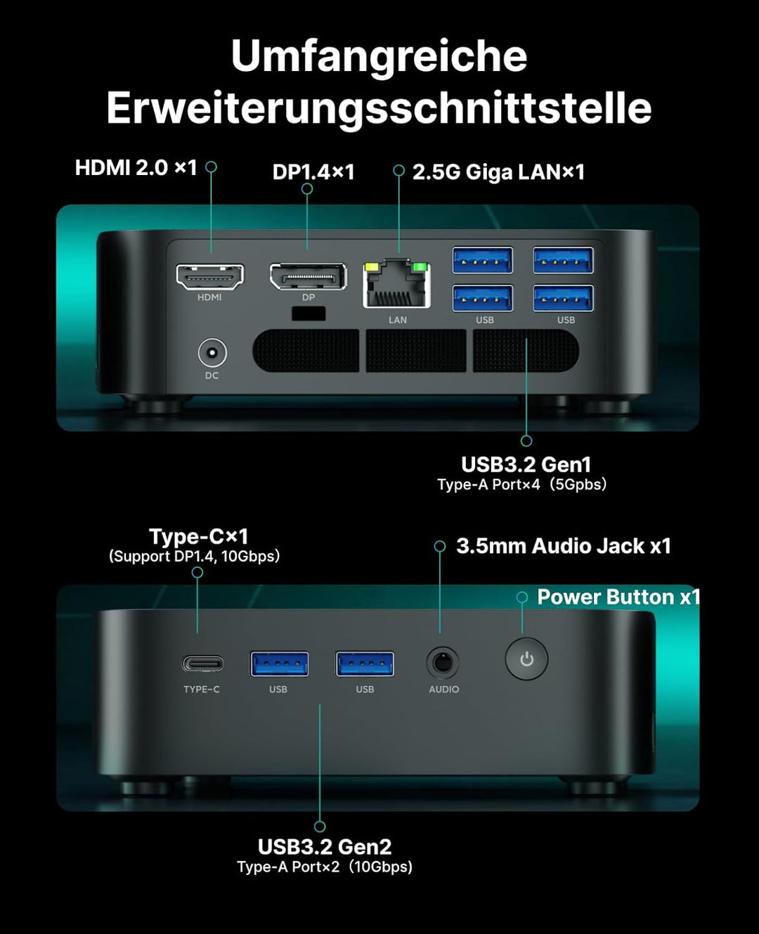 ACEMAGIC M1 Mini PC, AMD Ryzen 7 7735HS (8C/16T, bis 4,75GHz), 24GB LPDDR5 1TB NVMe SSD Win 11 Pro M