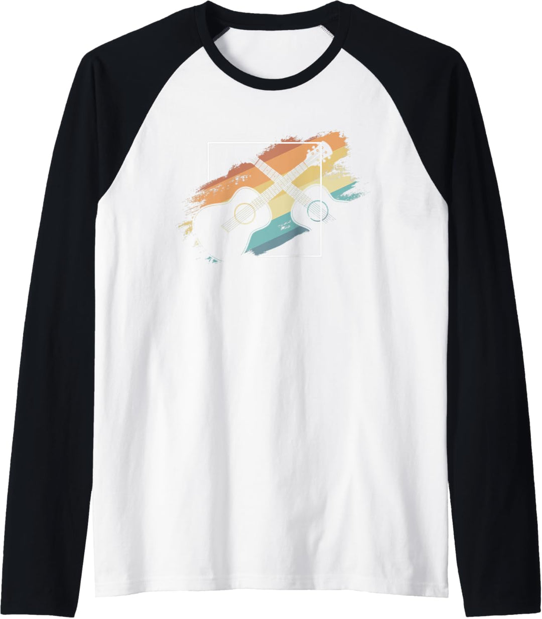 Acoustic Guitar Silhouette Musician Hippie Retro Guitarist Raglan