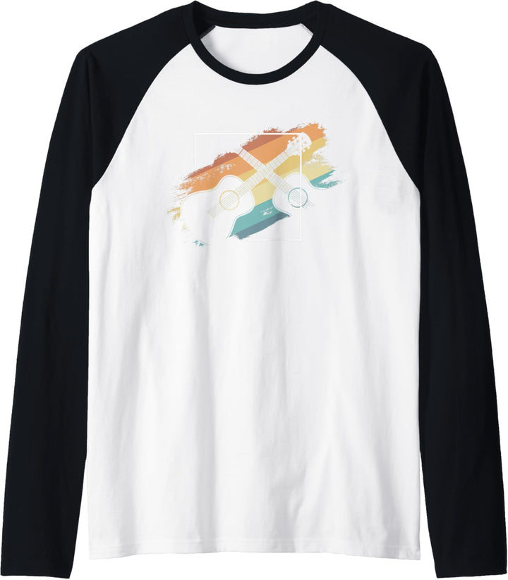 Acoustic Guitar Silhouette Musician Hippie Retro Guitarist Raglan