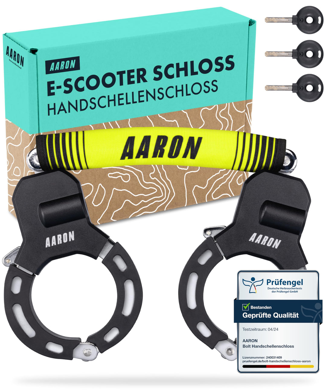 AARON Handschellenschloss für E-Scooter - Hochsicherheits-Design - Flexibles Fahrradschloss mit Stah