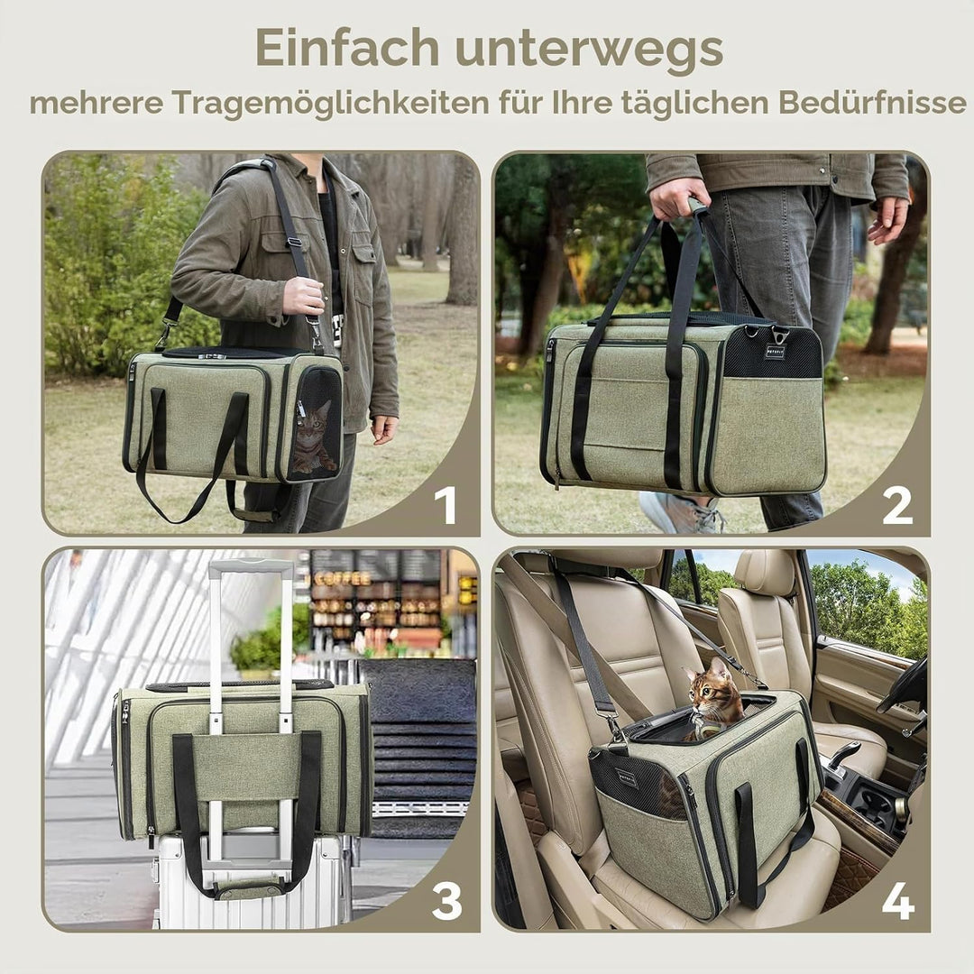Petsfit Katzentragetasche, von Fluggesellschaften zugelassen, erweiterbare Haustier-Tragetasche, zwe