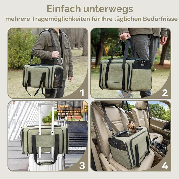 Petsfit Katzentragetasche, von Fluggesellschaften zugelassen, erweiterbare Haustier-Tragetasche, zwe