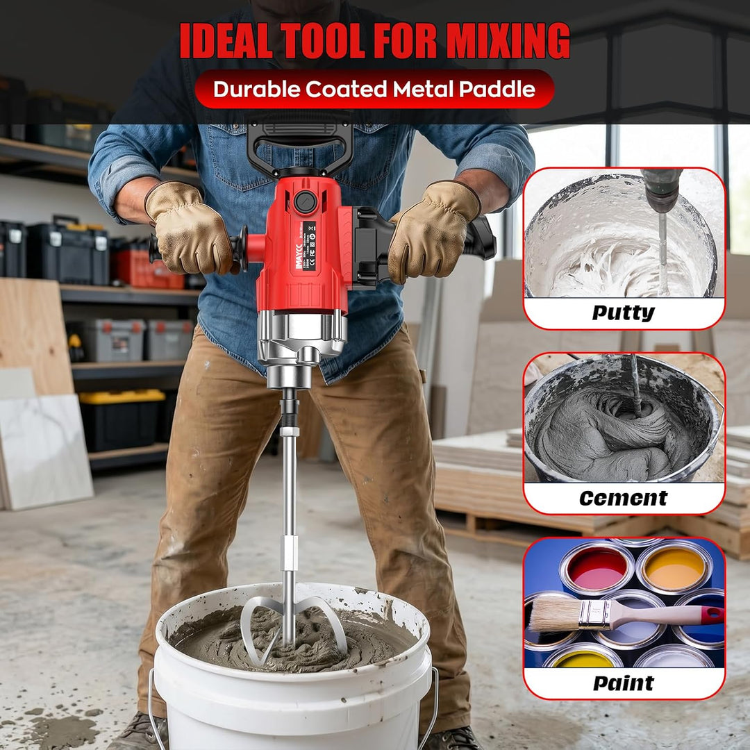 IMAYCC 2-in-1 Bohren Rührwerk Set, Tragbarer Betonmischer 2500W 15A für Bohren und Mischen, Variable