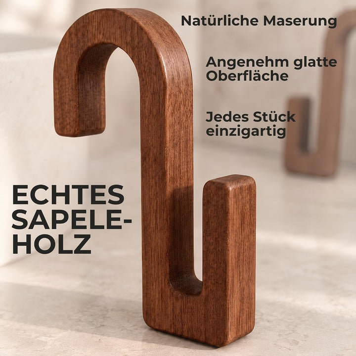 Handtuchhalter Heizkörper und Duschwand | Sapeli-Holzhaken | 4er-Set