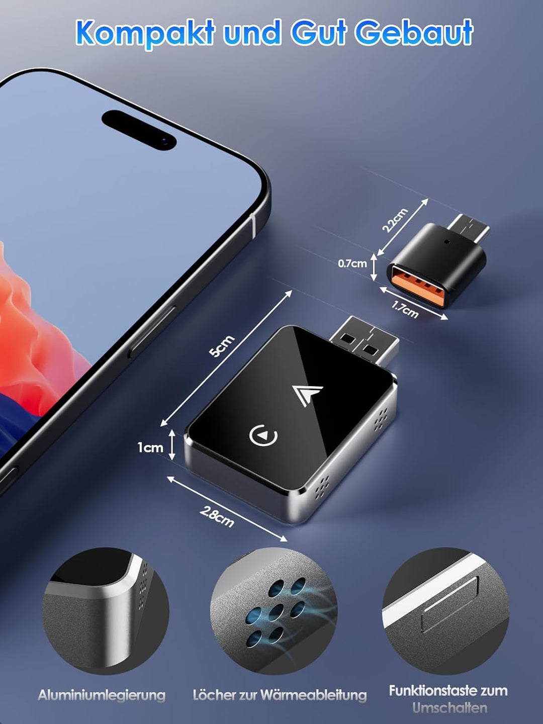 Wireless Adapter 2-in-1 für CarPlay/Android Auto, PARPAT Umwandlung von Kabelgebunden zu Kabellos mi