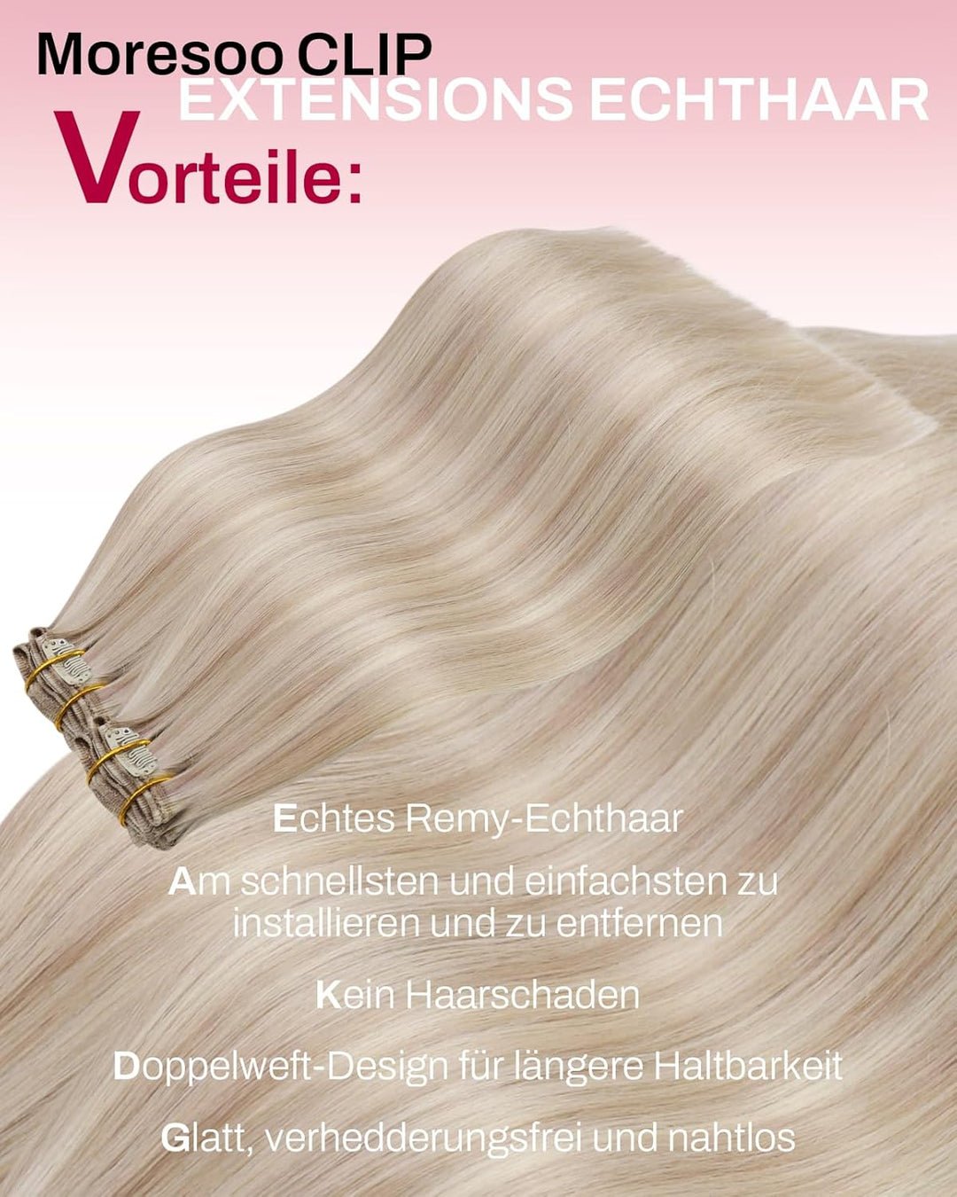 Moresoo Clip Extensions Echthaar Günstig Blond Remy Hair Extensions Clip in Echthaar Blond Strähnen