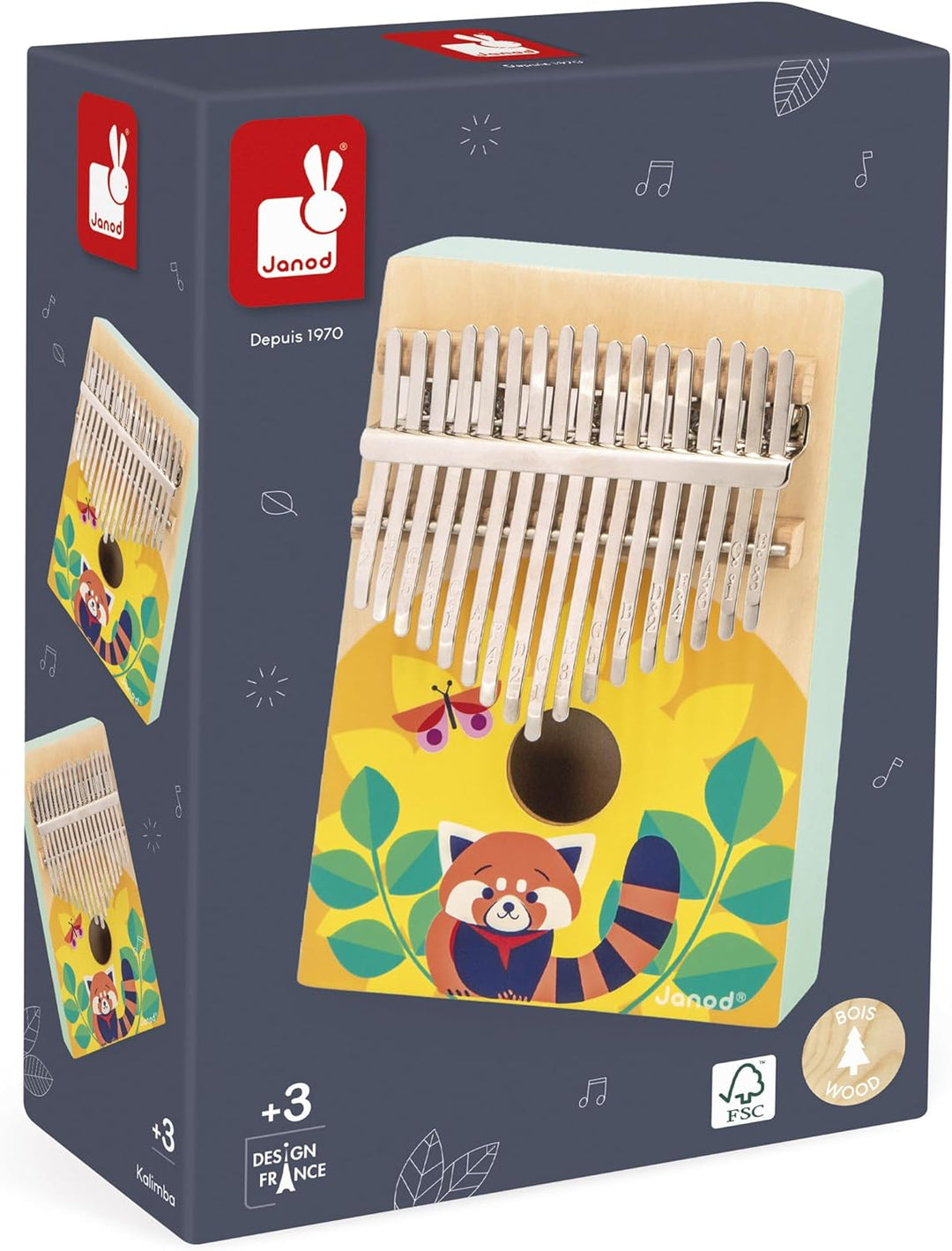 Janod - Holz Kalimba - Musikalische Früherziehung und Imitation - 17 Metallschlüssel - Kalimba für K