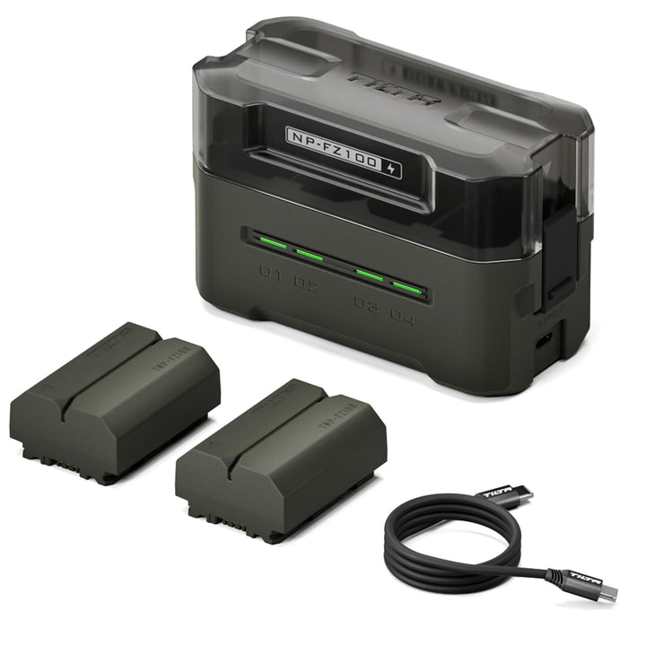 TILTA NP-FZ100 Ersatzakku- und Ladegerät-Set,mit 2 Akkus à 2400 mAh und Vierkanal-USB-C-PD-45-W-Schn