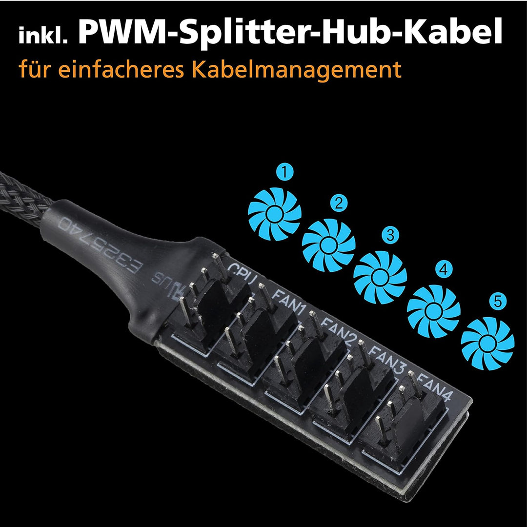 Akasa SOHO AR, 120mm Adressierbarer RGB Gehäuselüfter, PWM Lüfter, mit PWM Splitter Hub und 1 zu 3 A