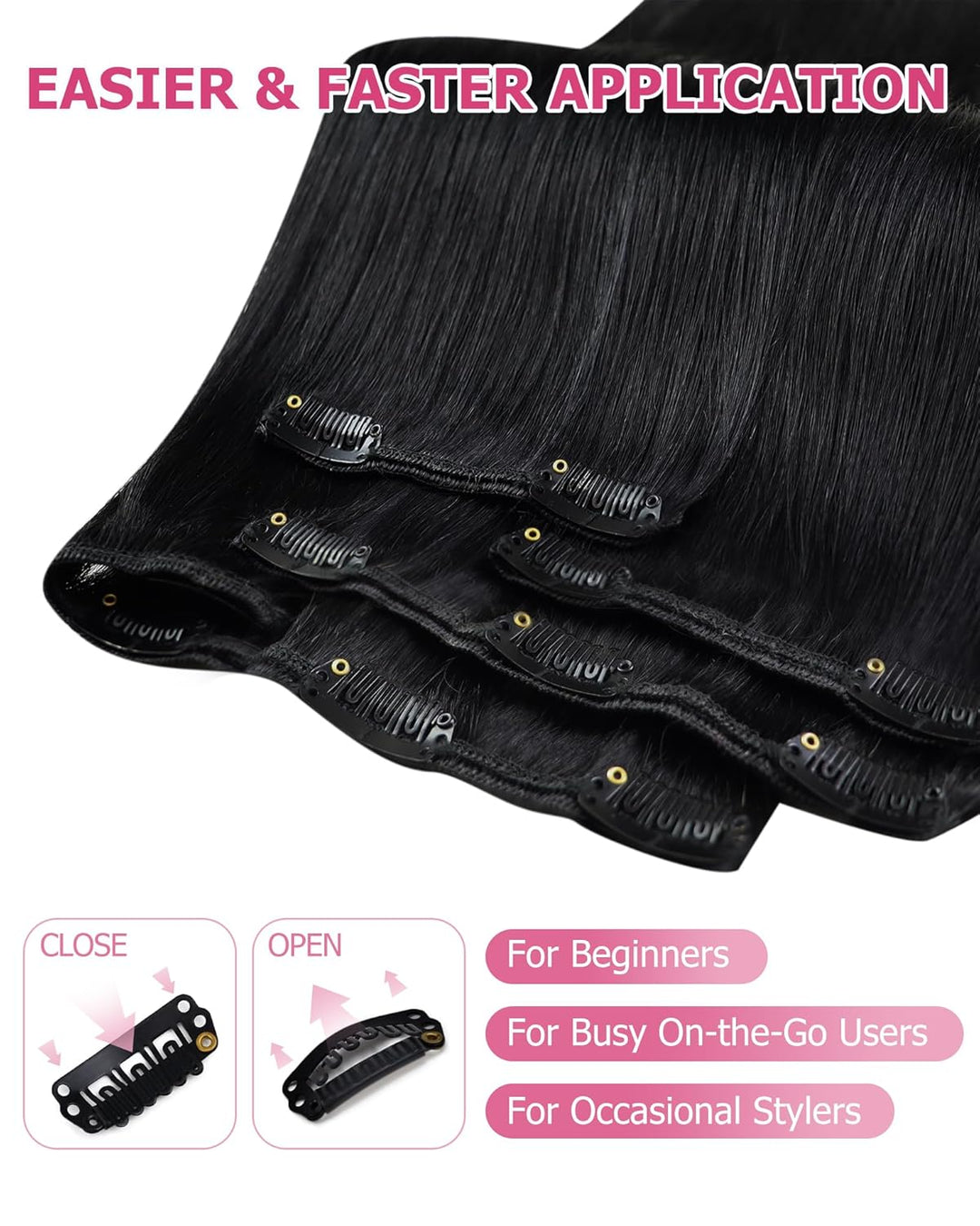 YoungSee Clip in Extensions Schwarz Clip in Extensions Echthaar Lang Echthaar Extensions Clip Schwar
